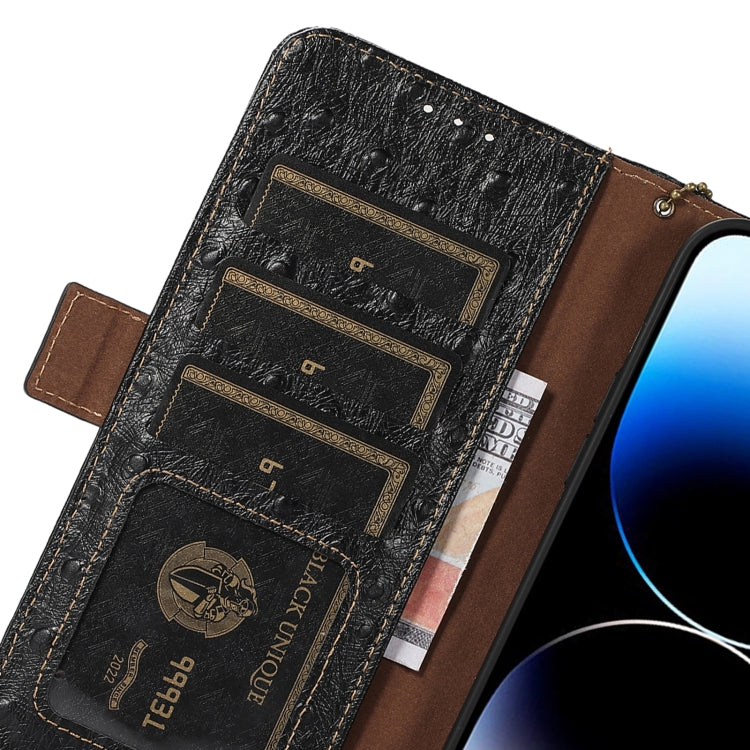 For OnePlus Nord 3 / Ace 2V Ostrich Pattern Genuine Leather RFID Phone Case(Black) - OnePlus Cases by PMC TechLife | Online Shopping South Africa | PMC TechLife | Buy Now Pay Later Mobicred