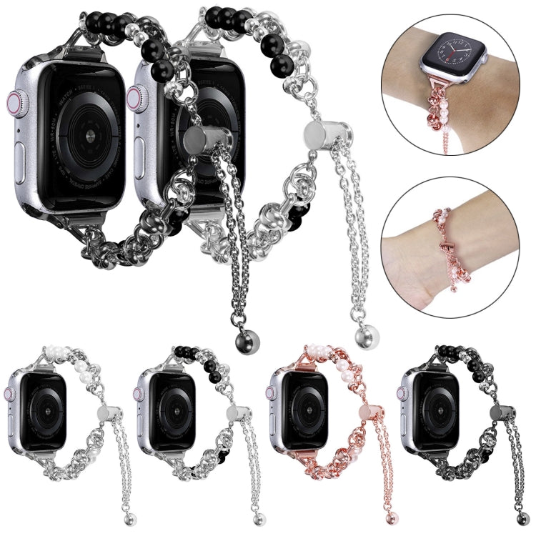 For Apple Watch 8 41mm Pearl Bracelet Metal Watch Band(Silver Black) - free shipping - PMC TechLife - Order now!