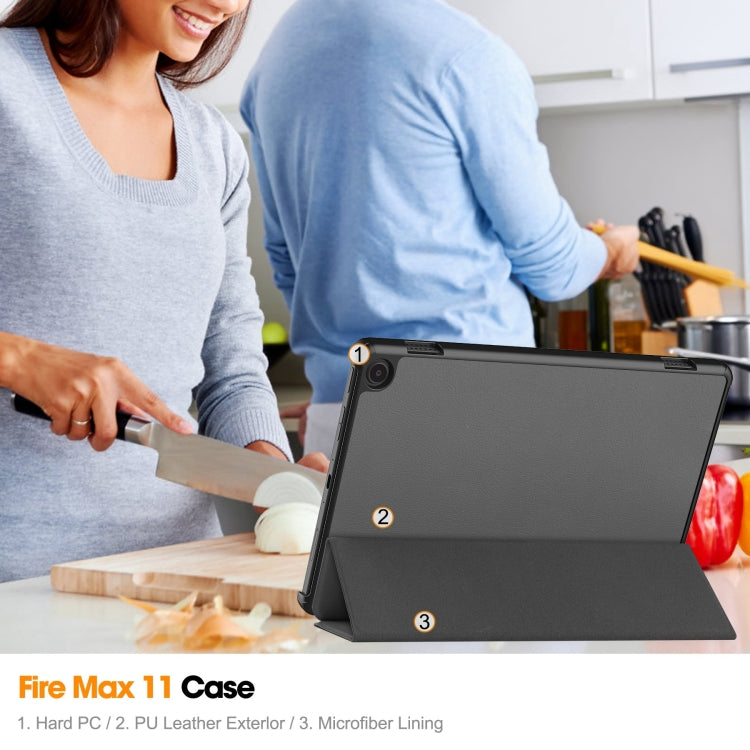 For Amazon Fire Max 11 Custer Pure Color 3-Fold Holder Smart Leather Tablet Case(Grey) - Amazon by PMC TechLife | Online Shopping South Africa | PMC TechLife