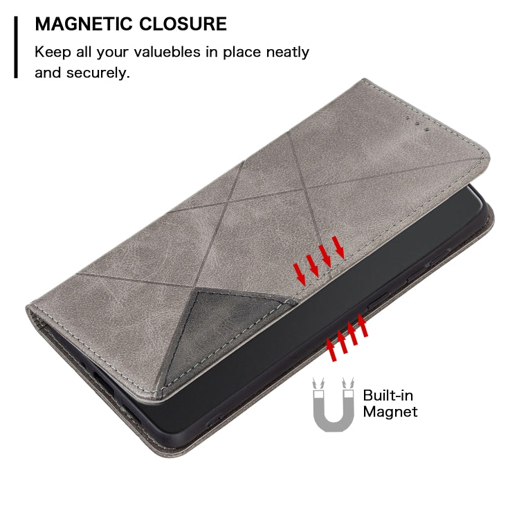 For iPhone 16 Rhombus Texture Magnetic Leather Phone Case(Grey) - iPhone 16 Cases by PMC TechLife | Online Shopping South Africa | PMC TechLife | Buy Now Pay Later Mobicred