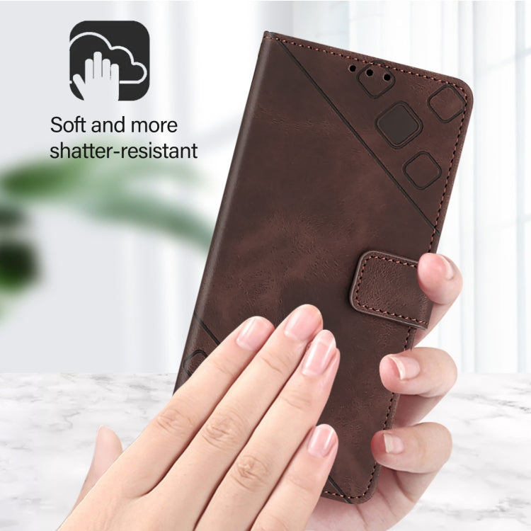 For iPhone 16 Skin-feel Embossed Leather Phone Case(Brown) - iPhone 16 Cases by PMC TechLife | Online Shopping South Africa | PMC TechLife | Buy Now Pay Later Mobicred