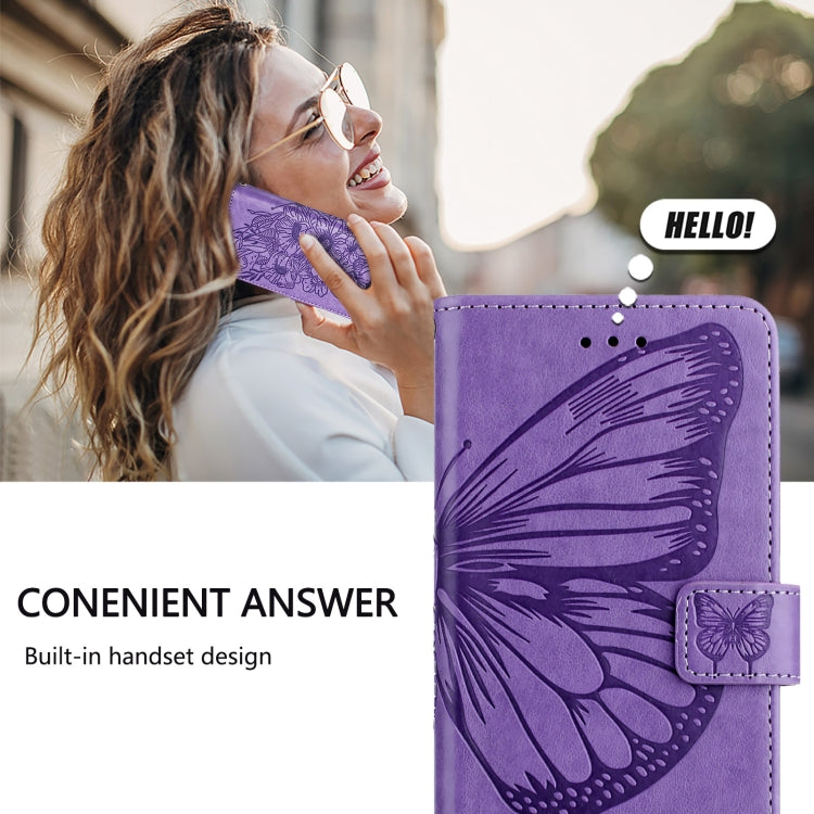 For iPhone 16 Plus Embossed Butterfly Leather Phone Case(Light Purple) - iPhone 16 Plus Cases by PMC TechLife | Online Shopping South Africa | PMC TechLife | Buy Now Pay Later Mobicred