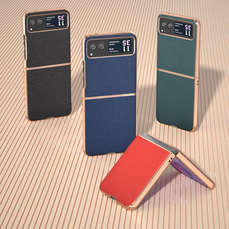 For Motorola Razr 40 Nano Plating Genuine Leather Luolai Series Phone Case(Black) - Motorola Cases by PMC TechLife | Online Shopping South Africa | PMC TechLife | Buy Now Pay Later Mobicred