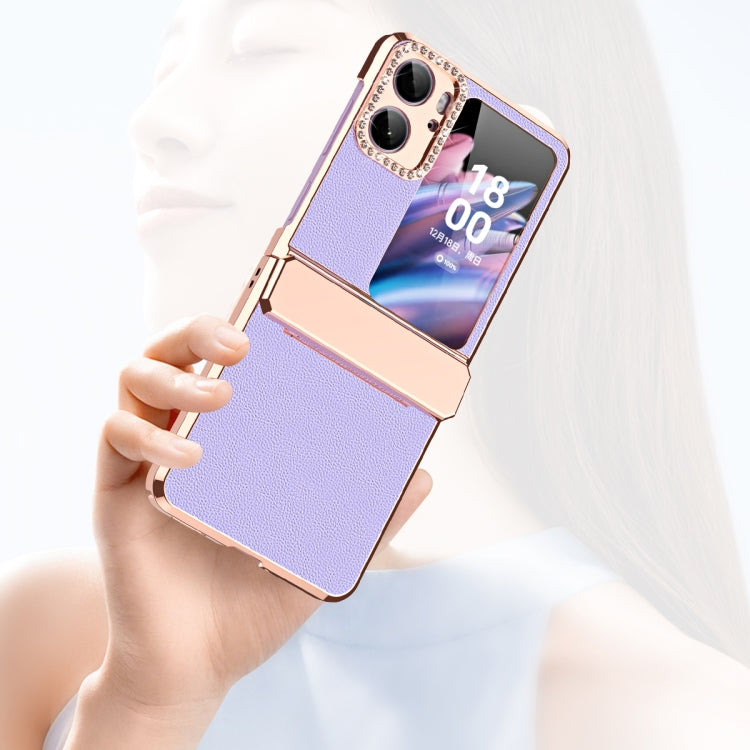 For OPPO Find N2 Flip Plated Plain Leather Folding Phone Case with Hinge(Purple) - Find N2 Flip Cases by PMC TechLife | Online Shopping South Africa | PMC TechLife