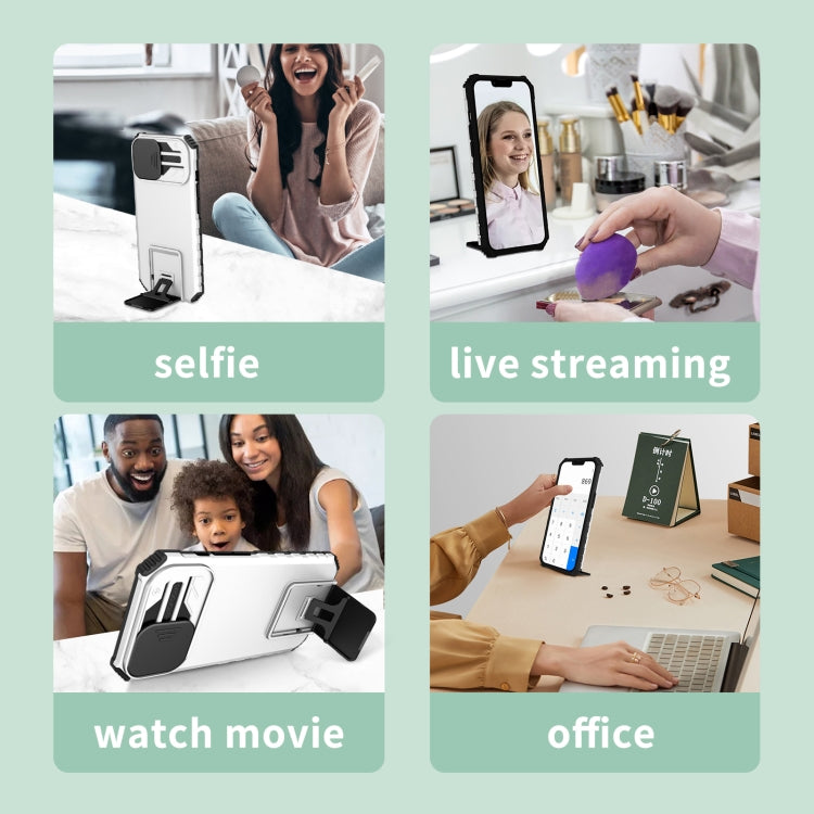 For iPhone 16 Plus Stereoscopic Holder Sliding Camshield Phone Case(White) - iPhone 16 Plus Cases by PMC TechLife | Online Shopping South Africa | PMC TechLife | Buy Now Pay Later Mobicred