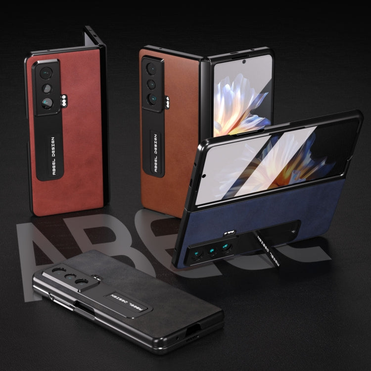 For Honor Magic Vs ABEEL Integrated Two-color Calf Texture PU Phone Case with Holder(Black) - Honor Cases by PMC TechLife | Online Shopping South Africa | PMC TechLife | Buy Now Pay Later Mobicred