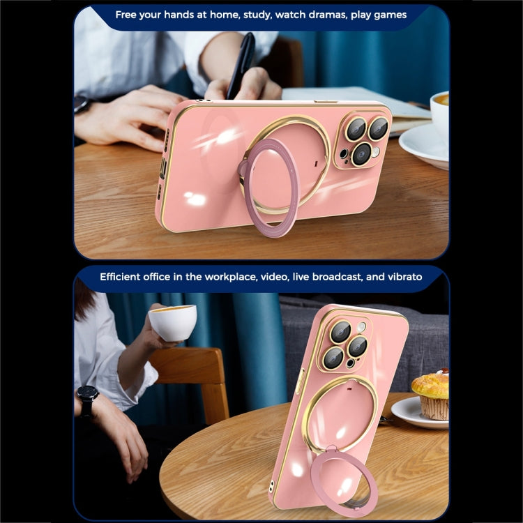 For iPhone 15 Pro Max Multifunction Electroplating MagSafe Holder Phone Case(Dark Purple) - iPhone 15 Pro Max Cases by PMC TechLife | Online Shopping South Africa | PMC TechLife