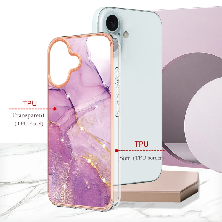 For iPhone 16 Plus Electroplating Marble Pattern Dual-side IMD TPU Shockproof Phone Case (Purple 001) - iPhone 16 Plus Cases by PMC TechLife | Online Shopping South Africa | PMC TechLife | Buy Now Pay Later Mobicred
