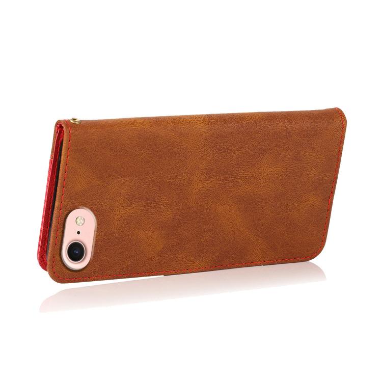 For iPhone 16e Dual-color Stitching Leather Phone Case(Brown Red) - iPhone 16e Cases by PMC TechLife | Online Shopping South Africa | PMC TechLife | Buy Now Pay Later Mobicred