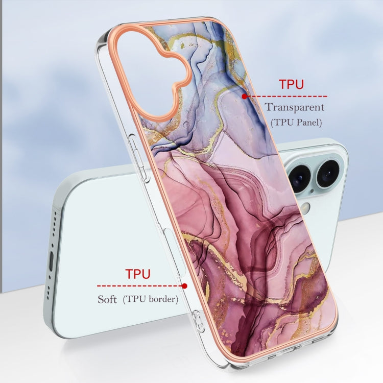 For iPhone 16 Electroplating Marble Dual-side IMD Phone Case(Rose Red 014) - iPhone 16 Cases by PMC TechLife | Online Shopping South Africa | PMC TechLife | Buy Now Pay Later Mobicred