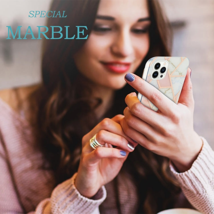 For iPhone 16 Pro Electroplating Splicing Marble Flower Pattern Dual-side IMD TPU Shockproof Phone Case(Pink White) - iPhone 16 Pro Cases by PMC TechLife | Online Shopping South Africa | PMC TechLife | Buy Now Pay Later Mobicred