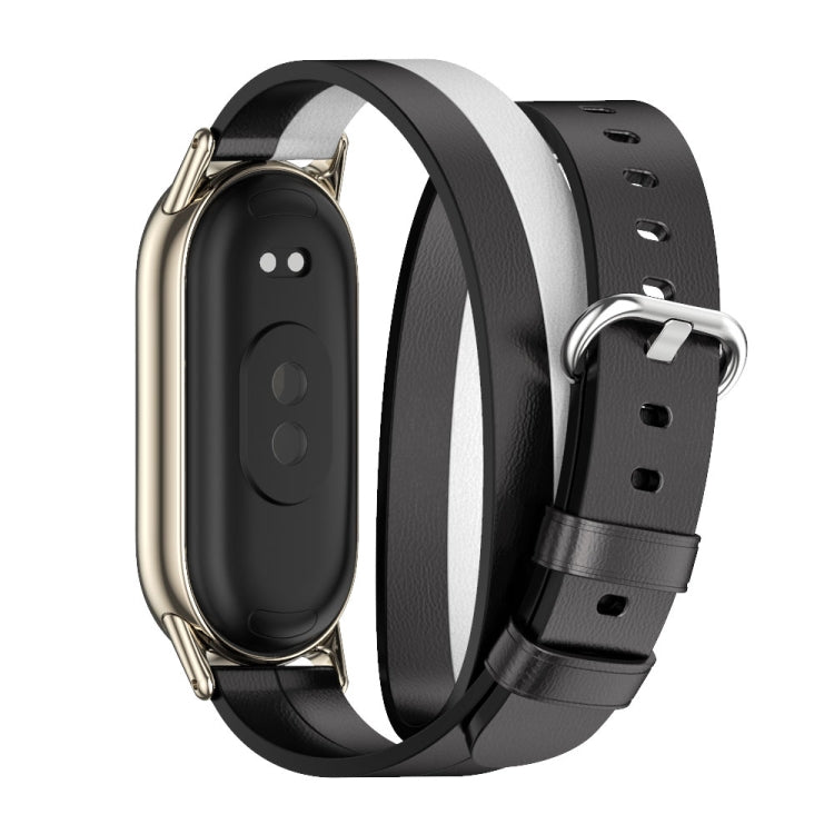 For Xiaomi Mi Band 8 / 9 / 9 NFC Mijobs Double-Loop Leather Watch Band(Black+White+Light Gold) - free shipping - PMC TechLife - Order now!