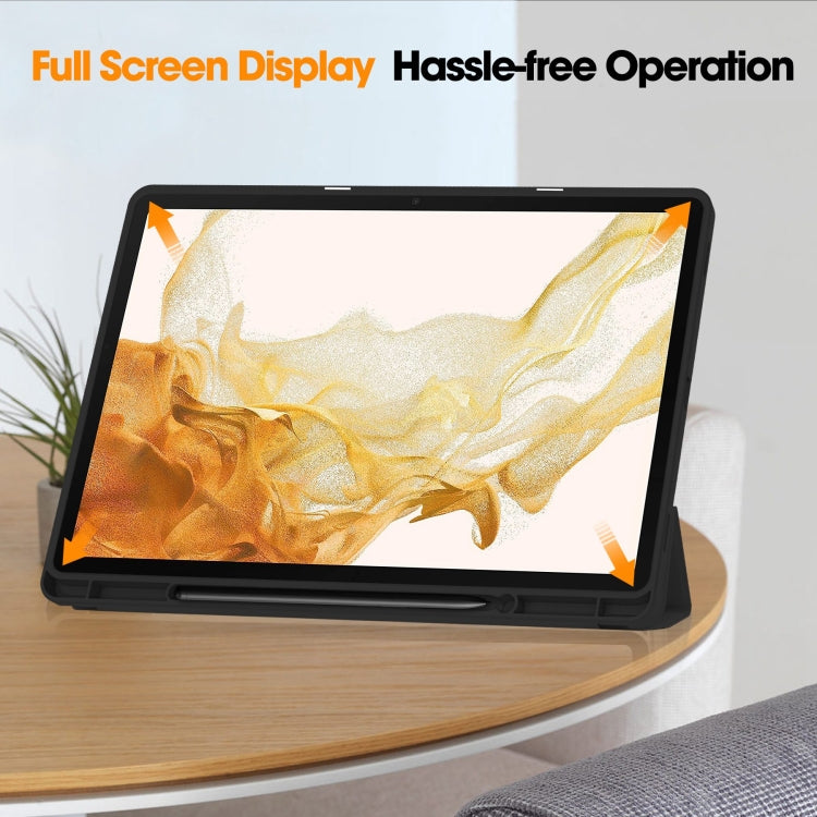 For Samsung Galaxy Tab S9+ 3-Fold Pure Color TPU Smart Leather Tablet Case with Pen Slot(Black) - free shipping - PMC Jewellery - Order now!