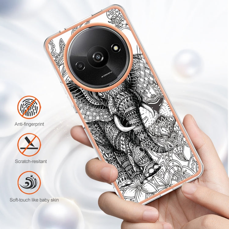 For Xiaomi Redmi A3 Electroplating Marble Dual-side IMD Phone Case(Totem Elephant) - Xiaomi Cases by PMC TechLife | Online Shopping South Africa | PMC TechLife | Buy Now Pay Later Mobicred
