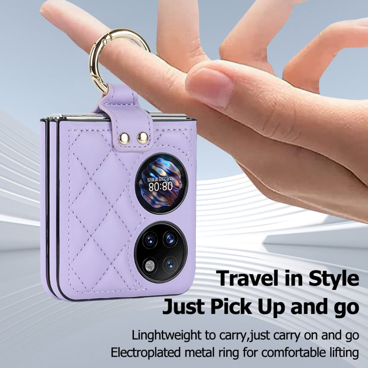 For Huawei P50 Pocket Rhombic Microfiber Folding Phone Case with Ring(Purple) - Huawei Cases by PMC TechLife | Online Shopping South Africa | PMC TechLife | Buy Now Pay Later Mobicred