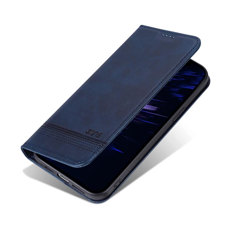 For iPhone 16e AZNS Magnetic Calf Texture Flip Leather Phone Case(Dark Blue) - free shipping - PMC TechLife - Order now!