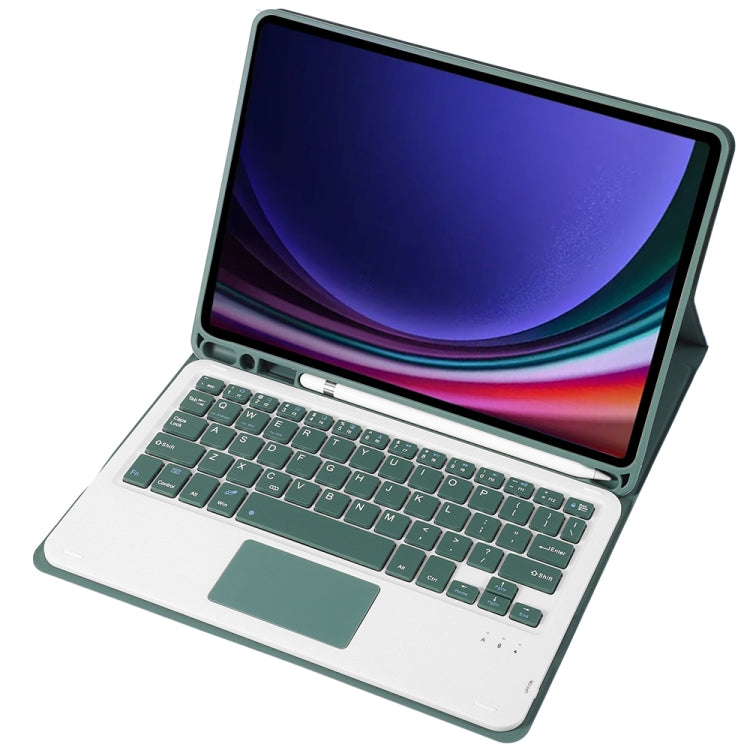 For Samsung Galaxy Tab S9 FE A710B-A Candy Color TPU Touch Bluetooth Keyboard Leather Tablet Case with Pen Holder(Dark Green) - Samsung Keyboard by PMC TechLife | Online Shopping South Africa | PMC TechLife
