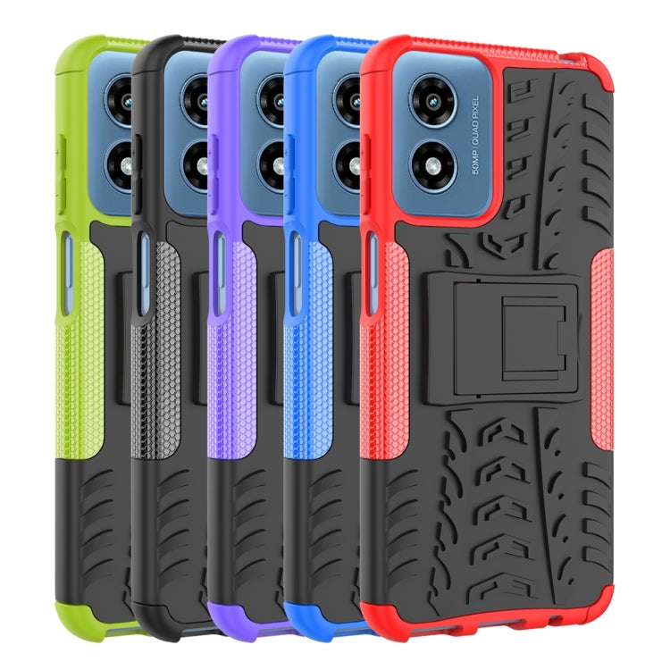 For Motorola Moto G Play 4G 2024 Tire Texture TPU + PC Phone Case with Holder(Green) - Motorola Cases by PMC Jewellery | Online Shopping South Africa | PMC Jewellery | Buy Now Pay Later Mobicred