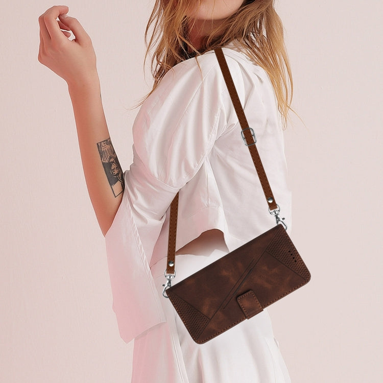 For Motorola Moto G Play 2024 Dream Triangle Leather Phone Case with Lanyard(Brown) - Motorola Cases by PMC Jewellery | Online Shopping South Africa | PMC Jewellery | Buy Now Pay Later Mobicred