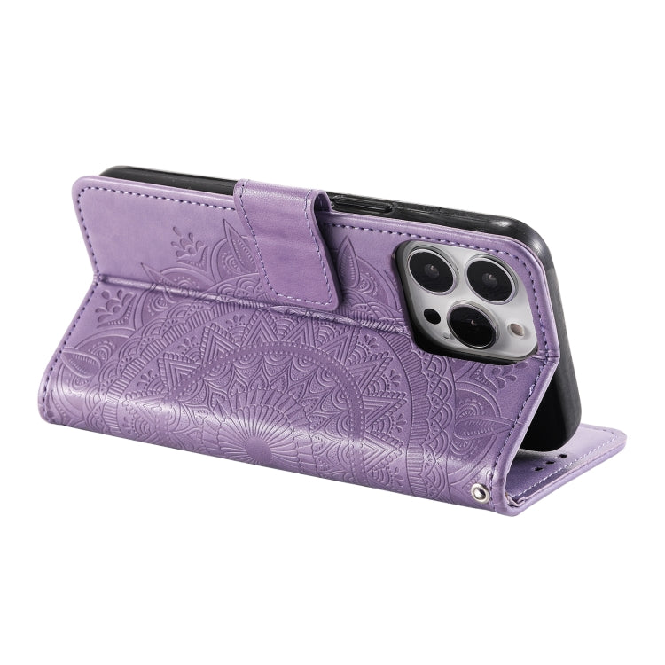 For iPhone 16 Pro Totem Flower Embossed Leather Phone Case(Purple) - iPhone 16 Pro Cases by PMC TechLife | Online Shopping South Africa | PMC TechLife | Buy Now Pay Later Mobicred