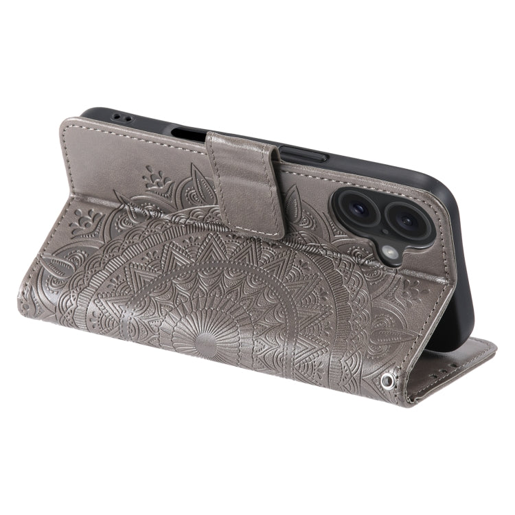 For iPhone 16 Totem Flower Embossed Leather Phone Case(Grey) - iPhone 16 Cases by PMC TechLife | Online Shopping South Africa | PMC TechLife | Buy Now Pay Later Mobicred