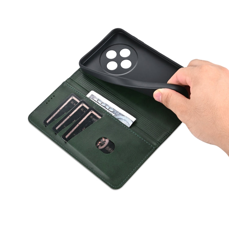 For OPPO Reno12 F 4G AZNS Magnetic Calf Texture Flip Leather Phone Case(Dark Green) - OPPO Cases by AZNS | Online Shopping South Africa | PMC Jewellery | Buy Now Pay Later Mobicred