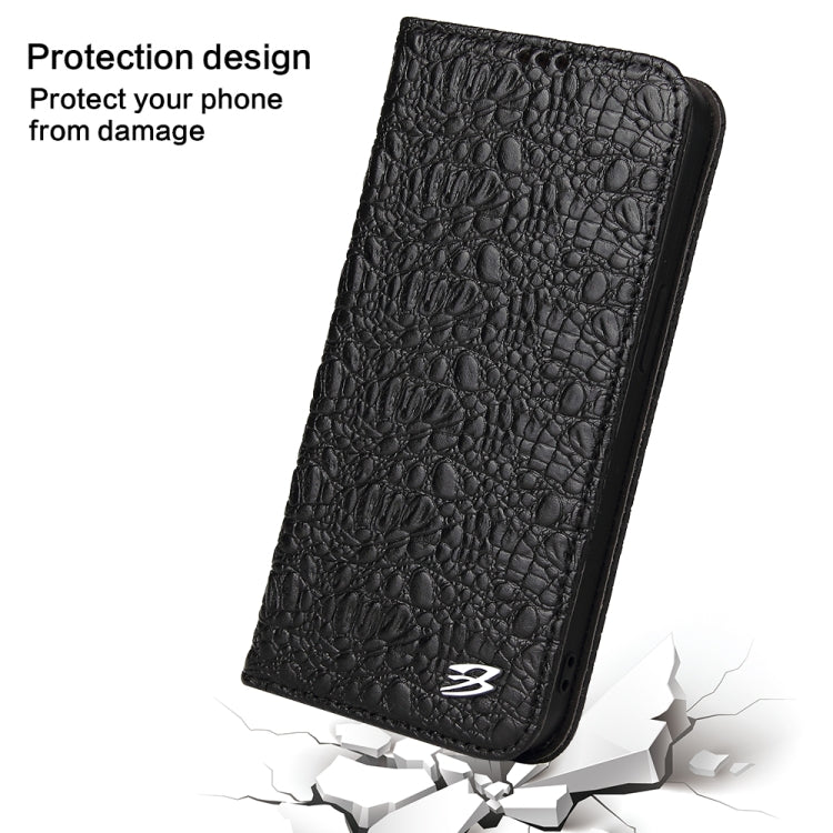 For iPhone 16 Pro Fierre Shann Crocodile Texture Magnetic Genuine Leather Phone Case(Black) - free shipping - PMC Jewellery - Order now!
