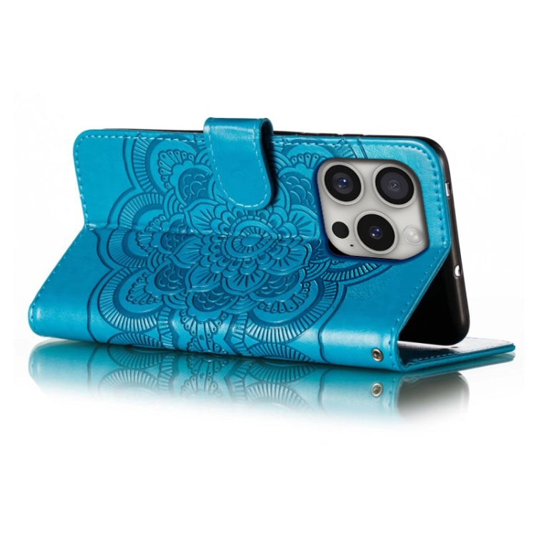 For iPhone 16 Pro Mandala Embossing Pattern Horizontal Flip Leather Phone Case(Blue) - iPhone 16 Pro Cases by PMC TechLife | Online Shopping South Africa | PMC TechLife | Buy Now Pay Later Mobicred