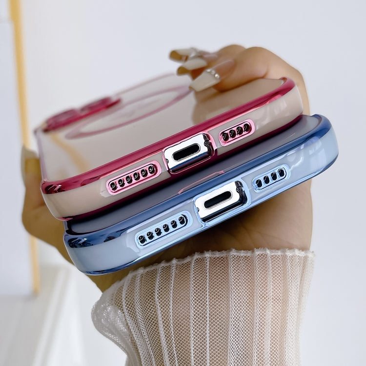 For iPhone 14 Pro Max Electroplate Side Roses Flower MagSafe Phone Case(Blue) - iPhone 14 Pro Max Cases by PMC TechLife | Online Shopping South Africa | PMC TechLife