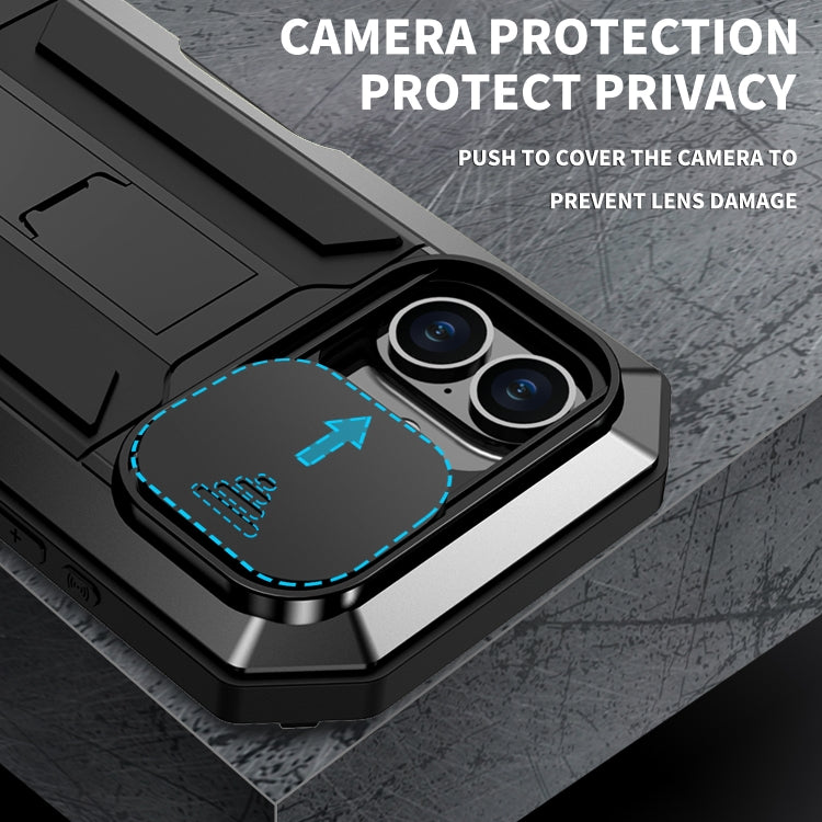 For iPhone 16 Plus R-JUST Sliding Camera IP54 Life Waterproof Holder Phone Case(Black) - free shipping - PMC Jewellery - Order now!