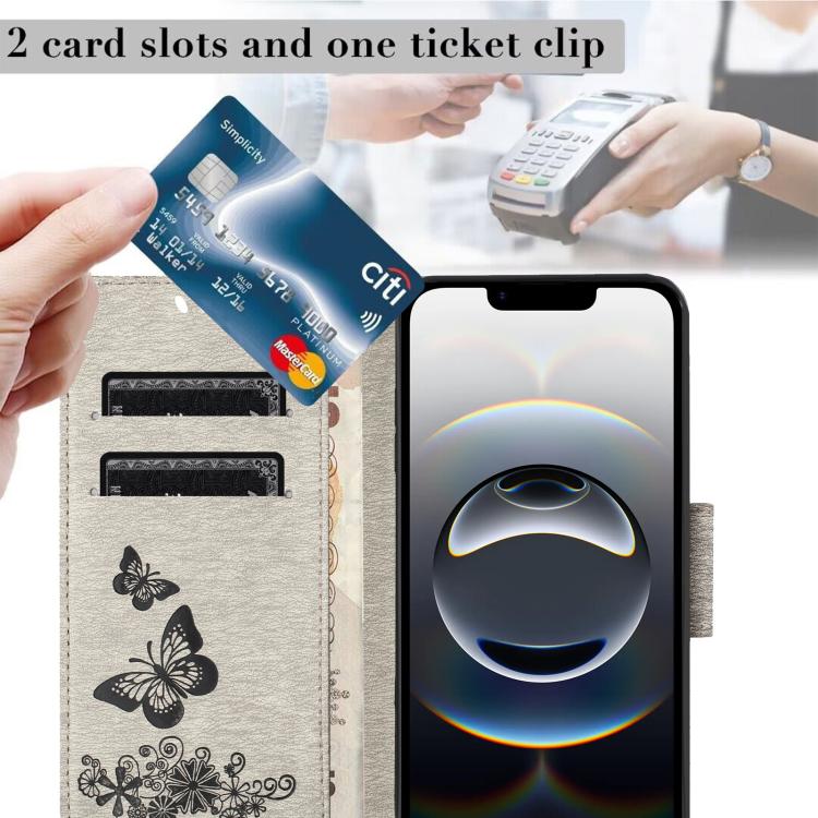 For iPhone 16e Butterfly Embossed Flip Leather Phone Case(Grey) - iPhone 16e Cases by PMC TechLife | Online Shopping South Africa | PMC TechLife | Buy Now Pay Later Mobicred