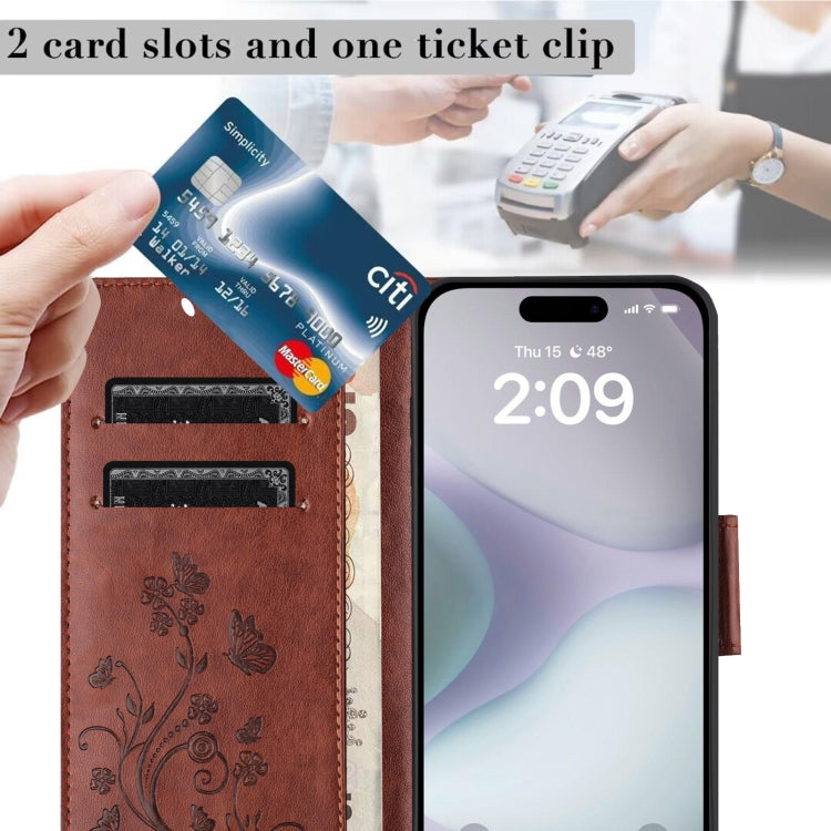 For iPhone 16 Butterfly Flower Pattern Flip Leather Phone Case(Brown) - free shipping - PMC TechLife - Order now!