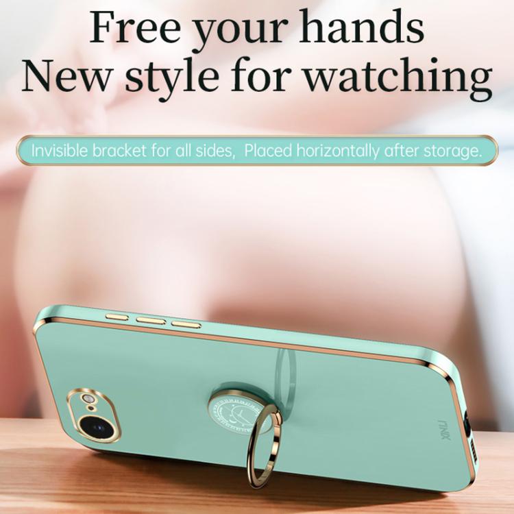 For iPhone 16e XINLI Straight Edge 6D Electroplate TPU Phone Case with Ring Holder(Mint Green) - free shipping - PMc TechLife - Order now!