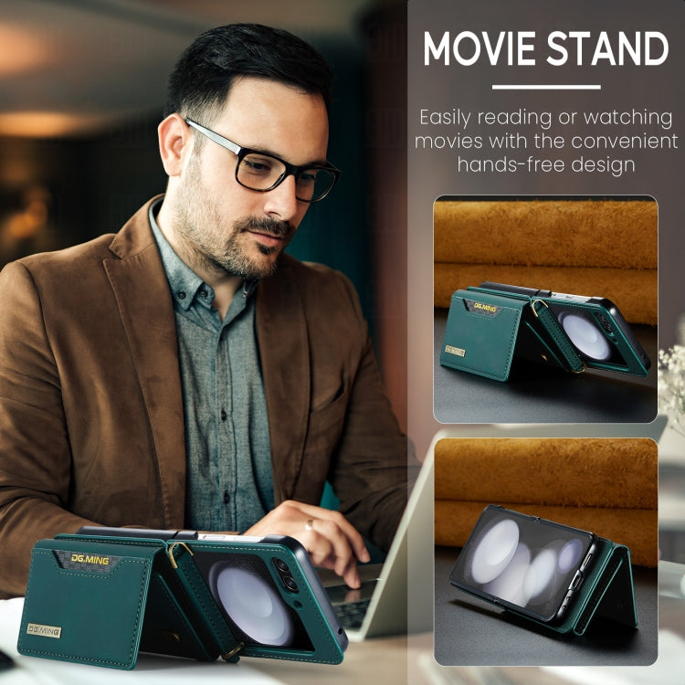 For Samsung Galaxy Z Flip5 5G DG.MING M2 Series Card Bag Magnetic Leather Phone Case(Green) - Galaxy Z Flip5 Cases by DG.MING | Online Shopping South Africa | PMC TechLife | Buy Now Pay Later Mobicred