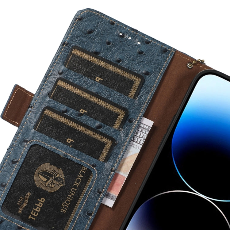 For Huawei Mate 60 Pro Ostrich Pattern Genuine Leather RFID Phone Case(Blue) - Huawei Cases by PMC TechLife | Online Shopping South Africa | PMC TechLife | Buy Now Pay Later Mobicred