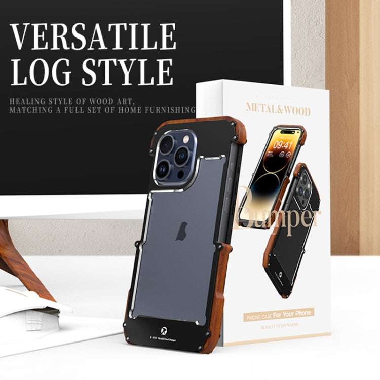 For iPhone 16 Plus R-JUST Ironwood Generation Metal Hybrid Wood Phone Case - free shipping - PMC Jewellery - Order now!