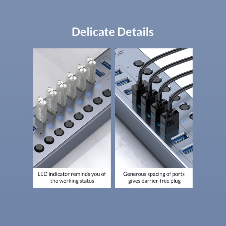 ORICO BT2U3-16AB-GY-BP 16 Ports USB 3.0 HUB with Individual Switches(US Plug) - free shipping - PMC Jewellery - Order now!