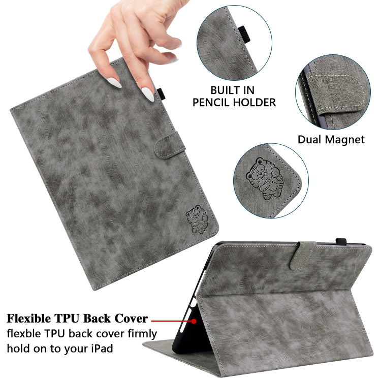 For Lenovo Tab P12 Tiger Pattern Flip Leather Tablet Case(Grey) - Lenovo by PMC TechLife | Online Shopping South Africa | PMC TechLife | Buy Now Pay Later Mobicred