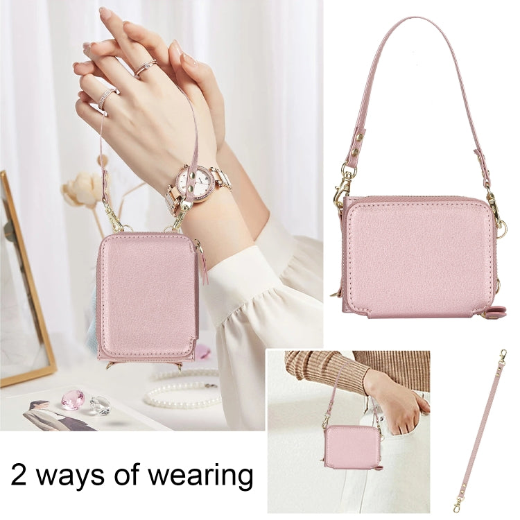 For Motorola Razr 40 Long and Short Lanyard Zipper Card Slot Foldable Phone Case(Pink) - Motorola Cases by PMC TechLife | Online Shopping South Africa | PMC TechLife | Buy Now Pay Later Mobicred