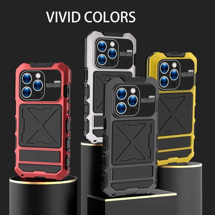 For iPhone 15 Pro Max R-JUST Metal + Silicone + Tempered Glass Life Waterproof Phone Case with Holder(Red) - iPhone 15 Pro Max Cases by R-JUST | Online Shopping South Africa | PMC TechLife | Buy Now Pay Later Mobicred