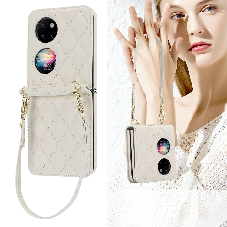 For Huawei P50 Pocket Rhombic Texture Card Bag Phone Case with Dual Lanyard(White) - free shipping - PMC TechLife - Order now!