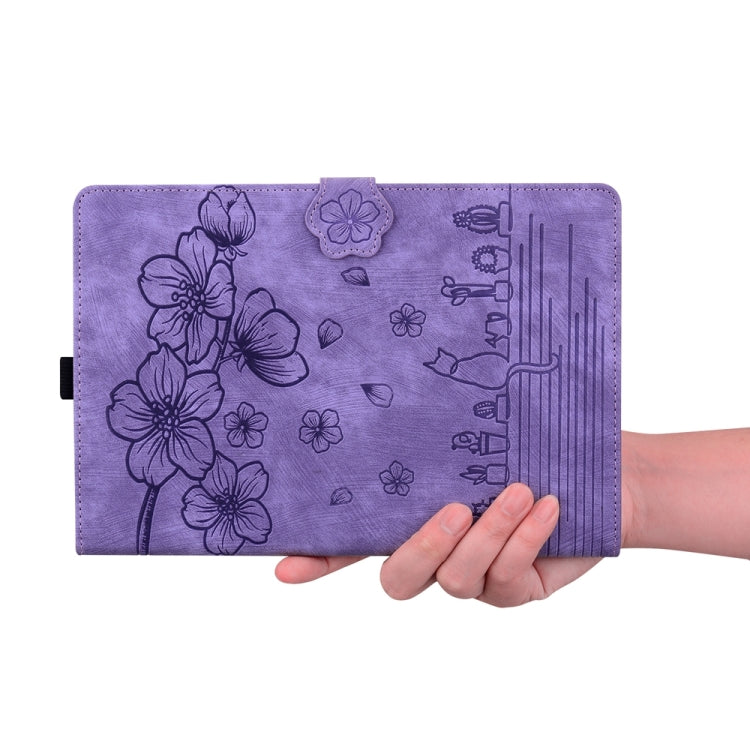 For iPad Pro 13 2024 Cartoon Sakura Cat Embossed Smart Leather Tablet Case(Purple) - iPad Pro 13 2024 Cases by PMC TechLife | Online Shopping South Africa | PMC TechLife | Buy Now Pay Later Mobicred