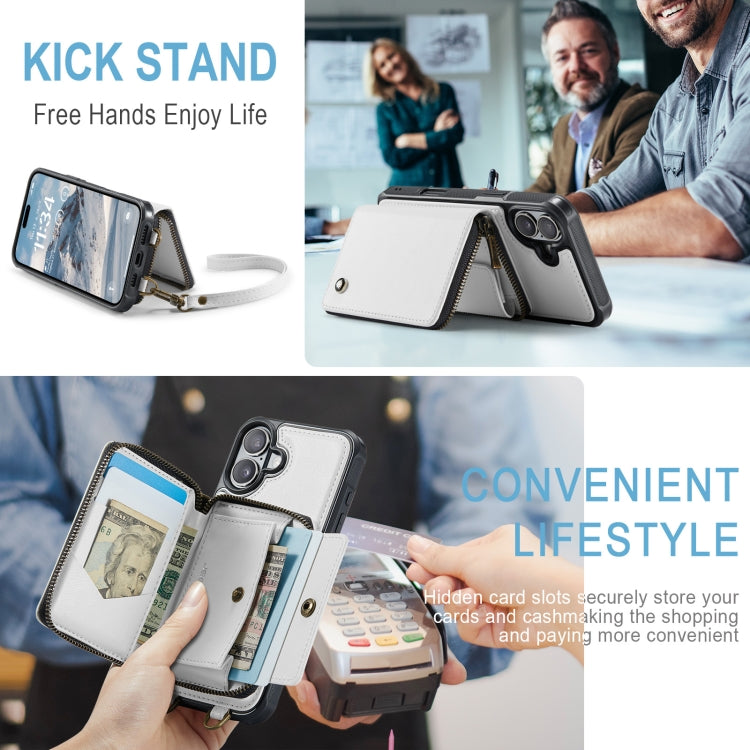 For iPhone 16 Plus JEEHOOD C22 Series Zipper Wallet Leather Phone Case with Dual Lanyard(White) - free shipping - PMC Jewellery - Order now!