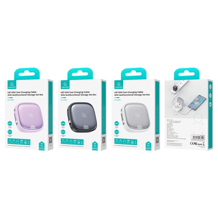 USAMS US-SJ650 U87 60W USB To Type-C To Type-C 8 Pin + Micro USB Multifunctional Telescopic Storage Box Data Cable, Length: 1m(Tarnish) - free shipping - PMC TechLife - Order now!