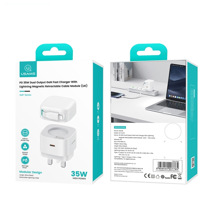 USAMS US-CC211 SMF Series PD35W 8 Pin + Type-C Dual Port GaN Fast Charger, UK Plug(White) - free shipping - PMC Jewellery - Order now!