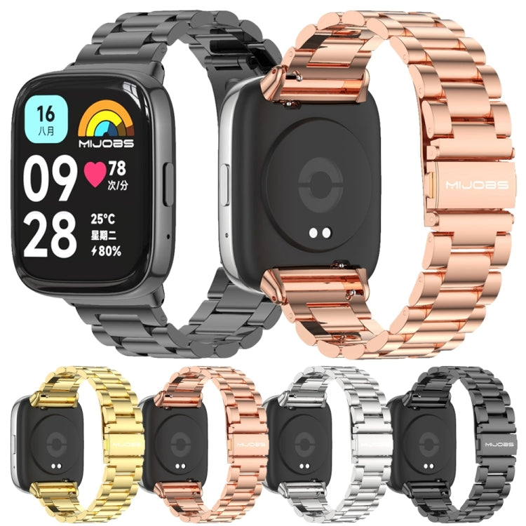 For Redmi Watch 3 Lite / Watch 3 Active Mijobs Three-Bead Metal Stainless Steel Watch Band(Rose Gold) - free shipping - PMC TechLife - Order now!