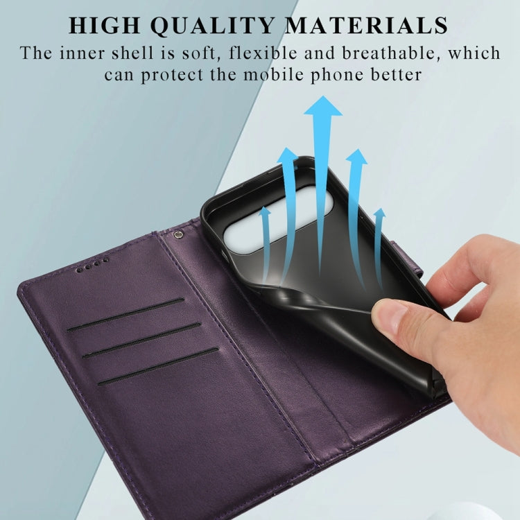 For Google Pixel 9 PU Genuine Leather Texture Embossed Line Phone Case(Purple) - Google Cases by PMC TechLife | Online Shopping South Africa | PMC TechLife | Buy Now Pay Later Mobicred