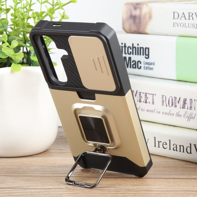 For Samsung Galaxy S24 5G Camera Shield Card Slot PC+TPU Phone Case(Gold) - Galaxy S24 5G Cases by PMC TechLife | Online Shopping South Africa | PMC TechLife