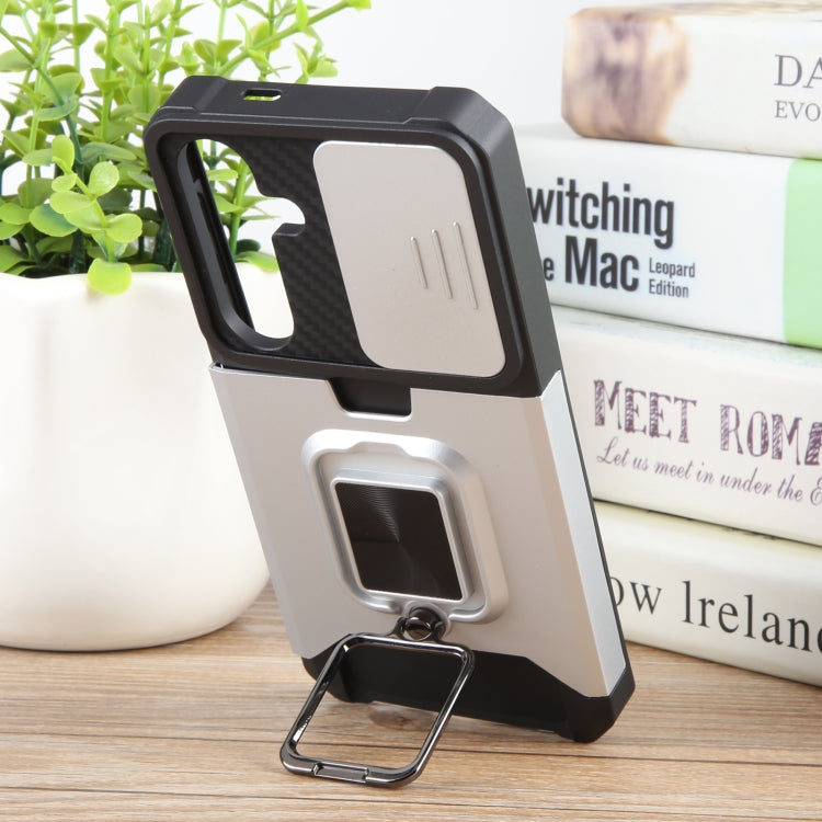 For Samsung Galaxy S24 5G Camera Shield Card Slot PC+TPU Phone Case(Silver) - Galaxy S24 5G Cases by PMC TechLife | Online Shopping South Africa | PMC TechLife