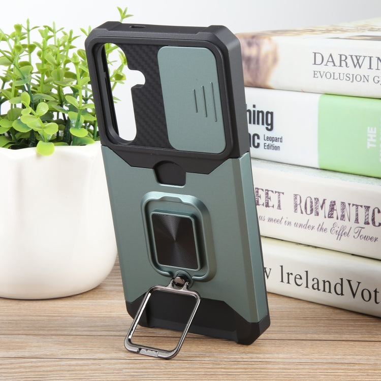 For Samsung Galaxy S24+ 5G Camera Shield Card Slot PC+TPU Phone Case(Dark Green) - Galaxy S24+ 5G Cases by PMC TechLife | Online Shopping South Africa | PMC TechLife